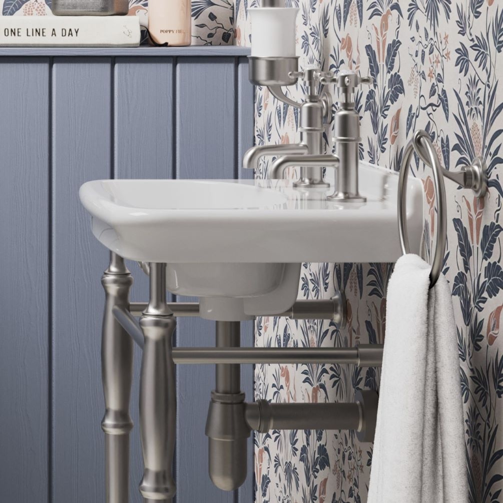 Lifestyle image of Burlington Guild Nickel Basin Pillar Tap